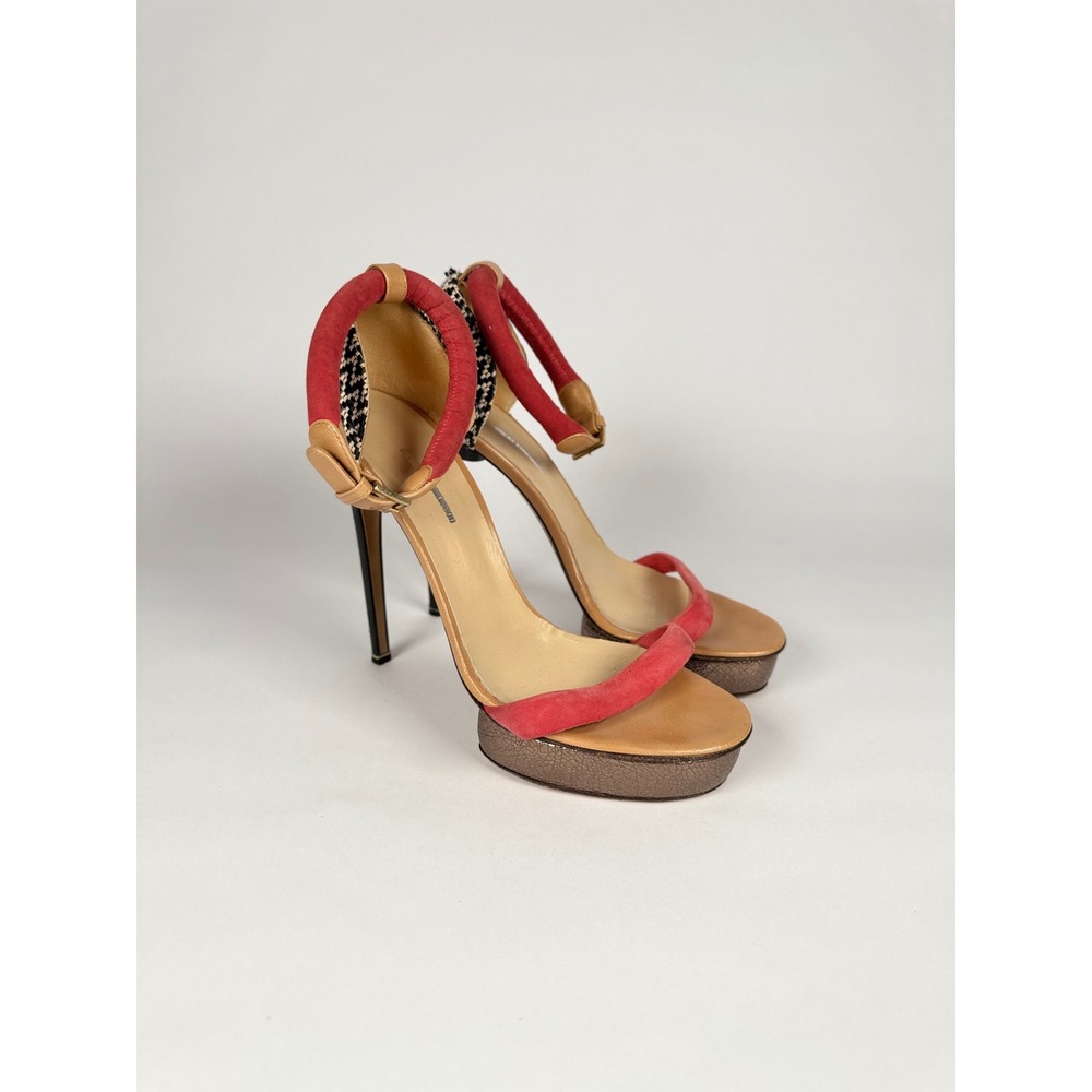 Nicholas Kirkwood Red Suede‎ Woven Platform Sandals Ankle Strap Heels Size 39